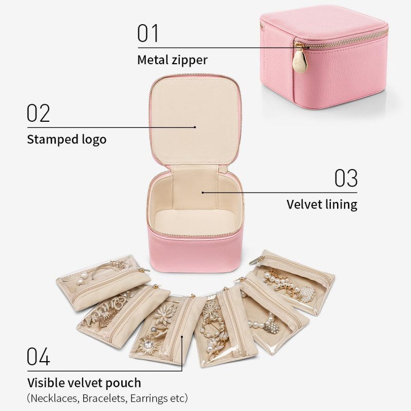 Trendy Jewelry Box with Portable Travel Pouches for Earrings, Rings, and Necklaces, Soft Velvet Lining, Airtight Seal, Dedicated Slots, Secure Lock Mechanism, Slim as Passport, Reinforced Cushioned Edges, One Jewelry Box - Image 4