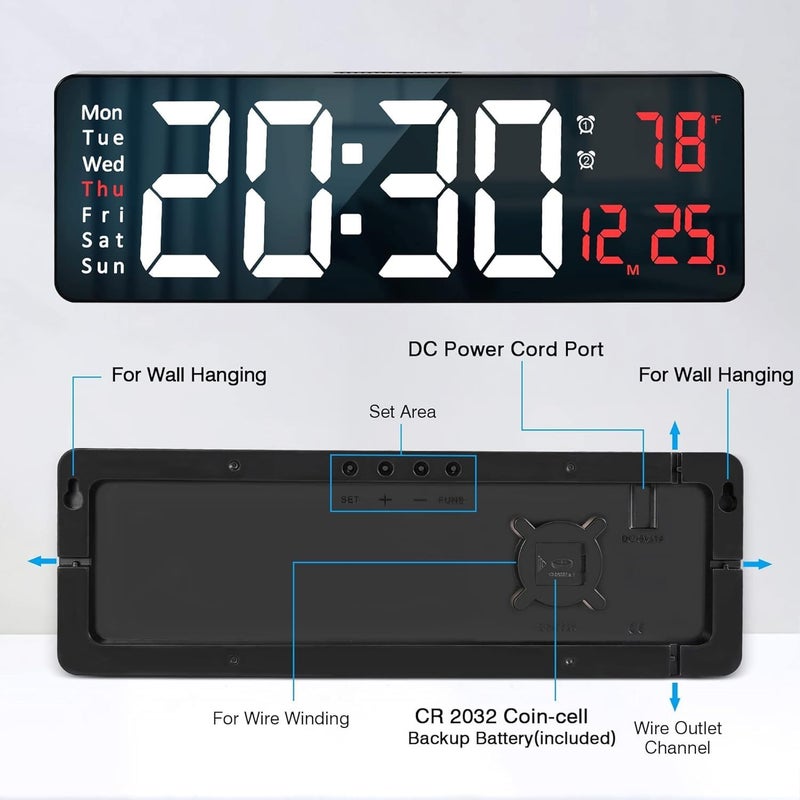 JRS TRADERS Digital Wall Clock LED Large Display 162 Inch Clock Alarm with Remote Control Rectangle - Image 2