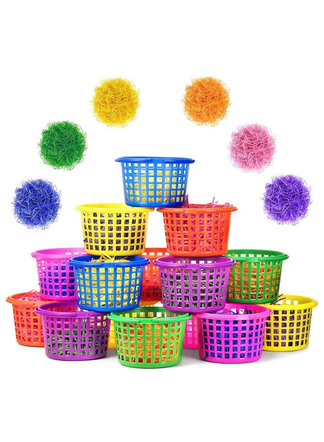 Evoio Easter Baskets for Kids, 24 Pack Plastic Easter Baskets Bulk for Egg Hunts Set, Easter Bucket Bags with 120g Easter Grass for Toddler Classroom Collecting Easter Eggs Party Favor - Image 1