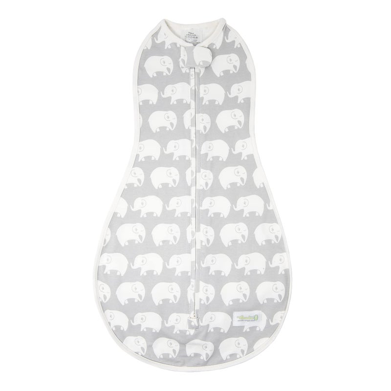 Woombie Original Baby Swaddling Blanket Soothing Cotton Baby Swaddle with Zipper Wearable Newborn Blanket Stardust Grey Elephant 1419 lbs