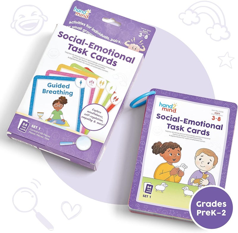 hand2mind Social Emotional Task Cards for Ages 3+, Social Emotional Learning Activities, Calm Down Corner, Play Therapy Toys for Counselors, SEL Games, Preschool Card Games, Feelings Flash Cards - Image 3