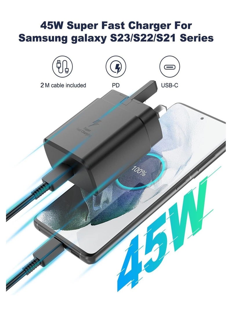 شاحن سريع 45 وات عالي التقنية لرأس شاحن سامسونج جالاكسي، مع كابل شحن من النوع C بطول 2 متر، S23 Ultra S23 Plus S23 S23 S22 Ultra S22 S21 Ultra S21 S21 A54 A53 A52 A32 - Image 4
