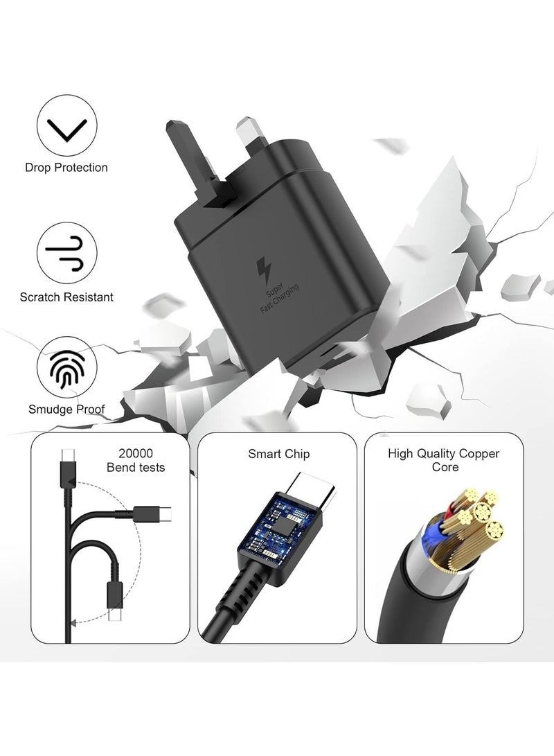شاحن سريع 45 وات عالي التقنية لرأس شاحن سامسونج جالاكسي، مع كابل شحن من النوع C بطول 2 متر، S23 Ultra S23 Plus S23 S23 S22 Ultra S22 S21 Ultra S21 S21 A54 A53 A52 A32 - Image 3