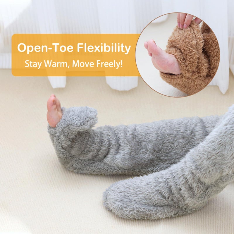 Wanheart Over Knee Lightweight Fuzzy Socks, Plush Slipper Stockings, Cozy Leg Warmers for Men & Women â€“ Open Toe Design for Home & Sleep (LightCoral) - Image 4