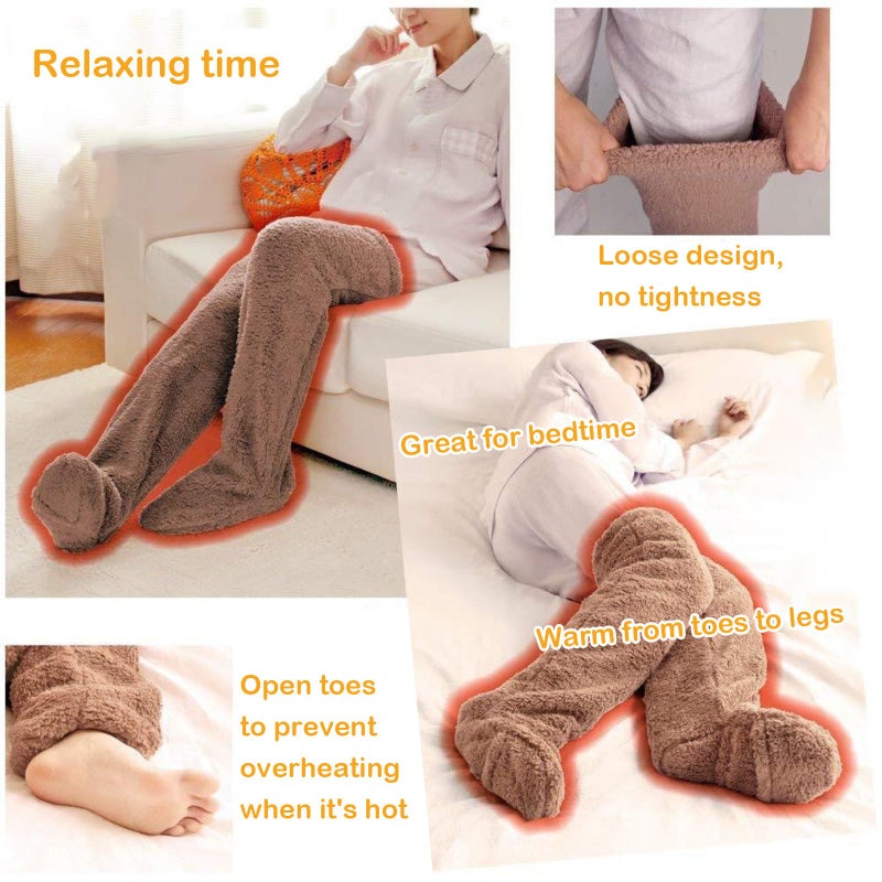 Wanheart Over Knee Lightweight Fuzzy Socks, Plush Slipper Stockings, Cozy Leg Warmers for Men & Women â€“ Open Toe Design for Home & Sleep (LightCoral) - Image 5