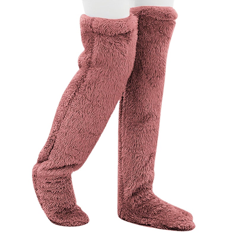 Wanheart Over Knee Lightweight Fuzzy Socks, Plush Slipper Stockings, Cozy Leg Warmers for Men & Women â€“ Open Toe Design for Home & Sleep (LightCoral) - Image 1