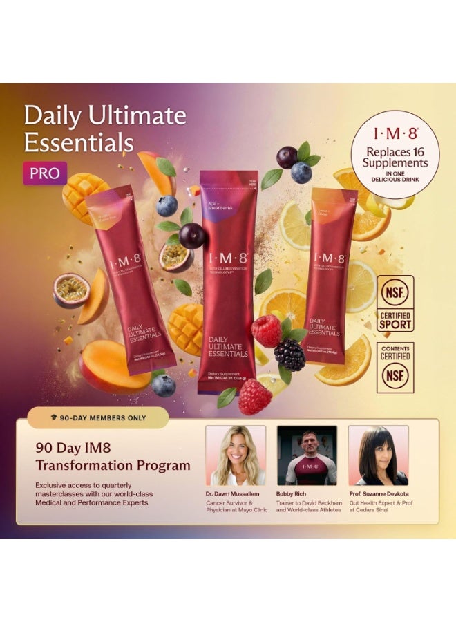IM8 Daily Ultimate Essentials All-in-One Multivitamin Supplement, 92 Nutrient Rich Ingredients CoQ10, Probiotics, Vitamins, Greens, Gluten Free, Vegan, Variety Pack (90 Powder Packets) - Image 2