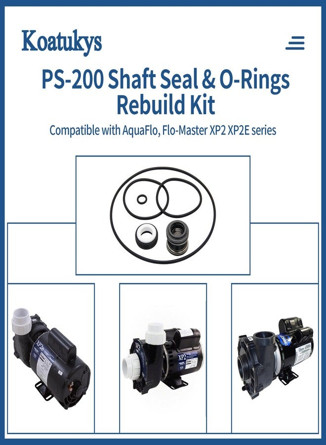 Koatukys PS-200 5/8" Shaft Seal and O-Ring Rebuild Kit Replace for Aqua-Flo XP2 XP2E Flo-Master Series Pool Pump, Includes Volute O-Ring, Union O-Ring, Drain Plug O-Ring and PS-200 Shaft Seal - Image 2