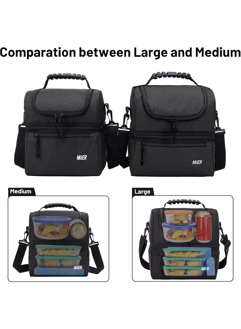 MIER 2 Compartment Lunch Bag for Men Women, Leakproof Insulated Cooler Bag for Work, Dark Grey, Medium - Image 1