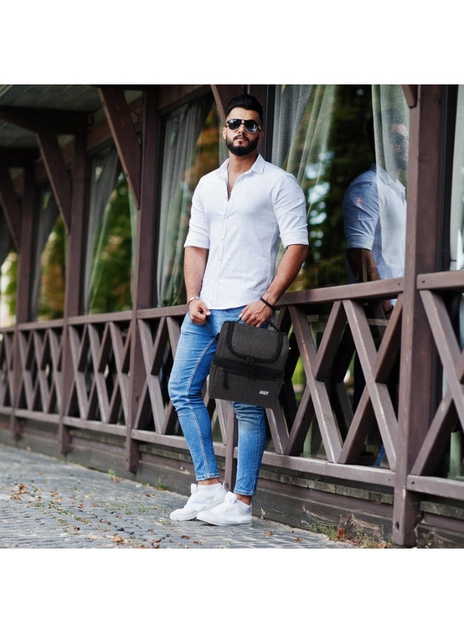 MIER 2 Compartment Lunch Bag for Men Women, Leakproof Insulated Cooler Bag for Work, Dark Grey, Medium - Image 5