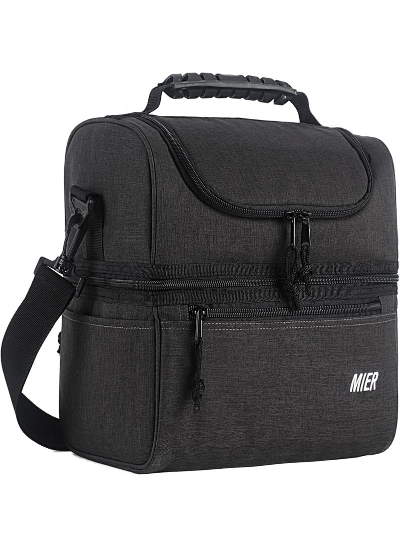 MIER 2 Compartment Lunch Bag for Men Women, Leakproof Insulated Cooler Bag for Work, Dark Grey, Medium - Image 2