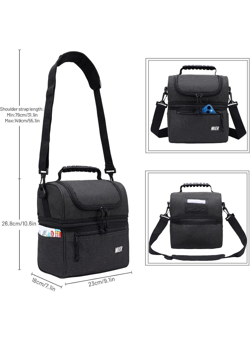 MIER 2 Compartment Lunch Bag for Men Women, Leakproof Insulated Cooler Bag for Work, Dark Grey, Medium - Image 4