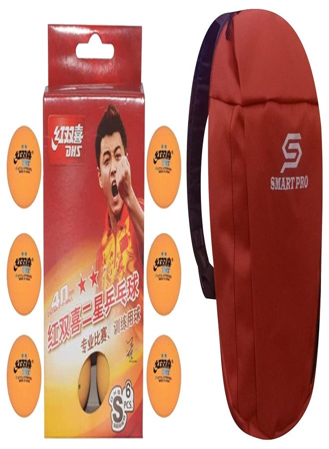 DHS TT Ball S-S1840BY 2 Star Y Supermarket (6 Pcs Box) 66 PCS with Smart PRO TT Special Cover Speed MEHROON - Image 1