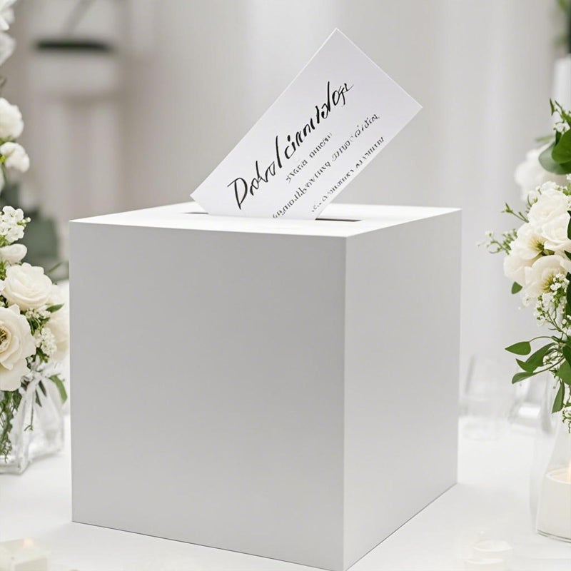 Adorox Money Box  Memory Cards Reception Centerpiece  Elegant White Keepsake Gift Box for Weddings Birthdays Anniversaries White