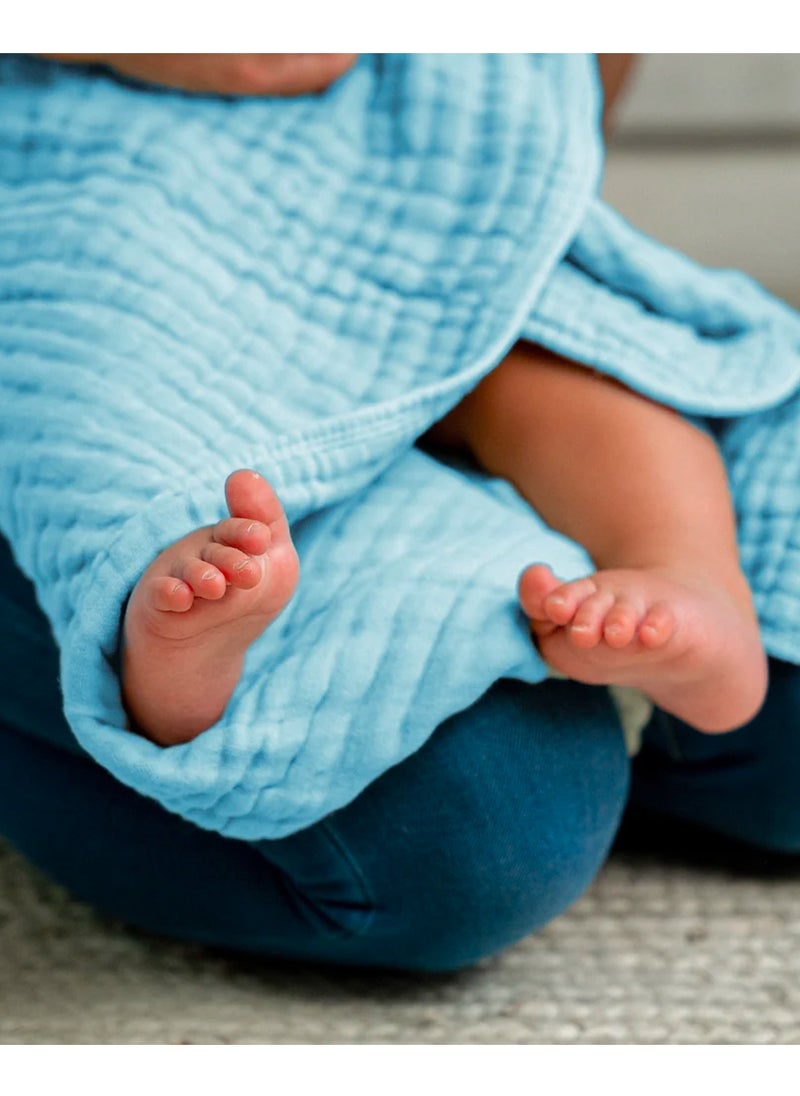 Comfy Cubs - Comfy Cubs 2 Pack Baby Hooded 9 Layer Muslin Cotton Towel and Baby Muslin Blanket Bundled Sky Blue - Image 1