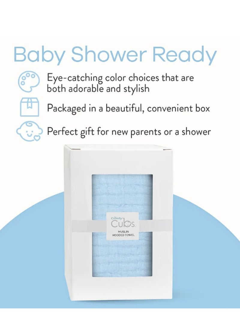 Comfy Cubs - Comfy Cubs 2 Pack Baby Hooded 9 Layer Muslin Cotton Towel and Baby Muslin Blanket Bundled Sky Blue - Image 1