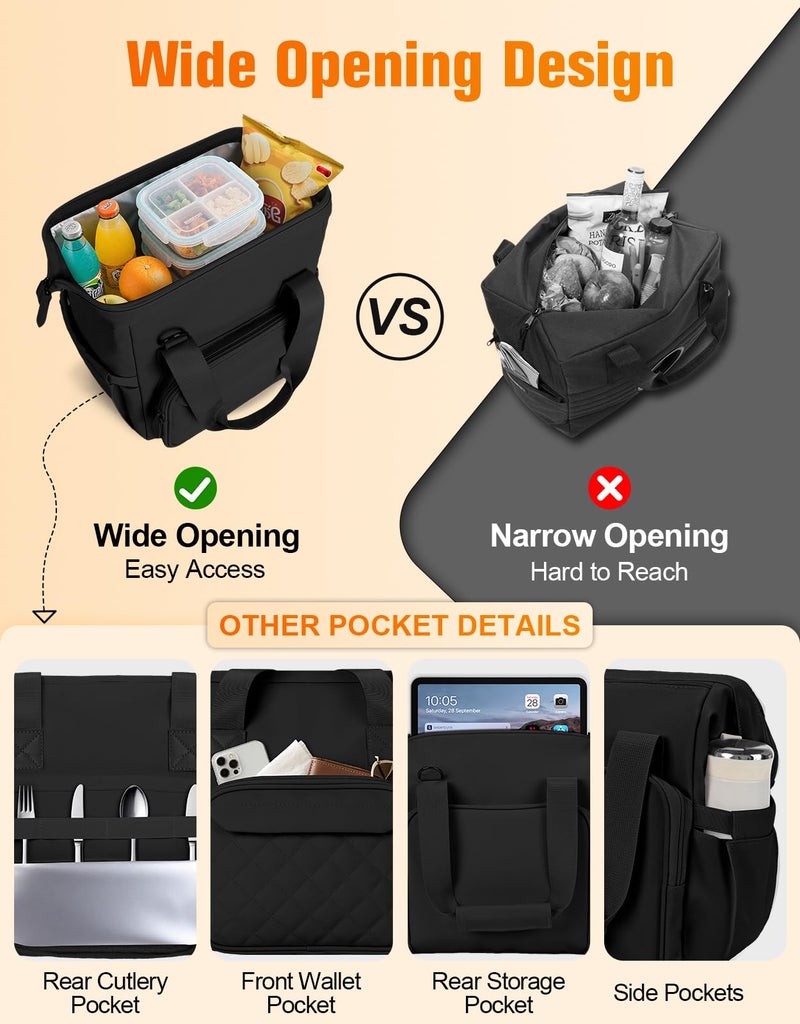 ISEYOU Large Lunch Bag for Men & Women, 20L Insulated Cooler Bag with Wide Opening, Leak-Proof & Multi-Pocket Lunch Box, Adjustable Strap Lunch Tote Bags for Work, Office, Picnic and Camping - Image 3