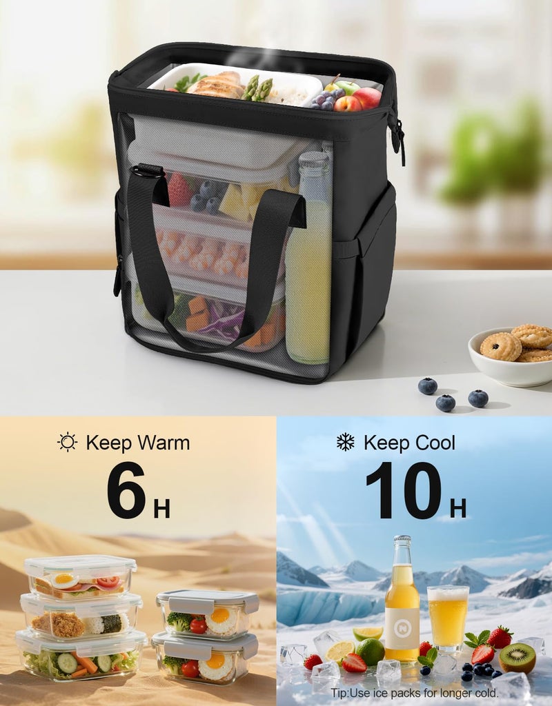 ISEYOU Large Lunch Bag for Men & Women, 20L Insulated Cooler Bag with Wide Opening, Leak-Proof & Multi-Pocket Lunch Box, Adjustable Strap Lunch Tote Bags for Work, Office, Picnic and Camping - Image 5
