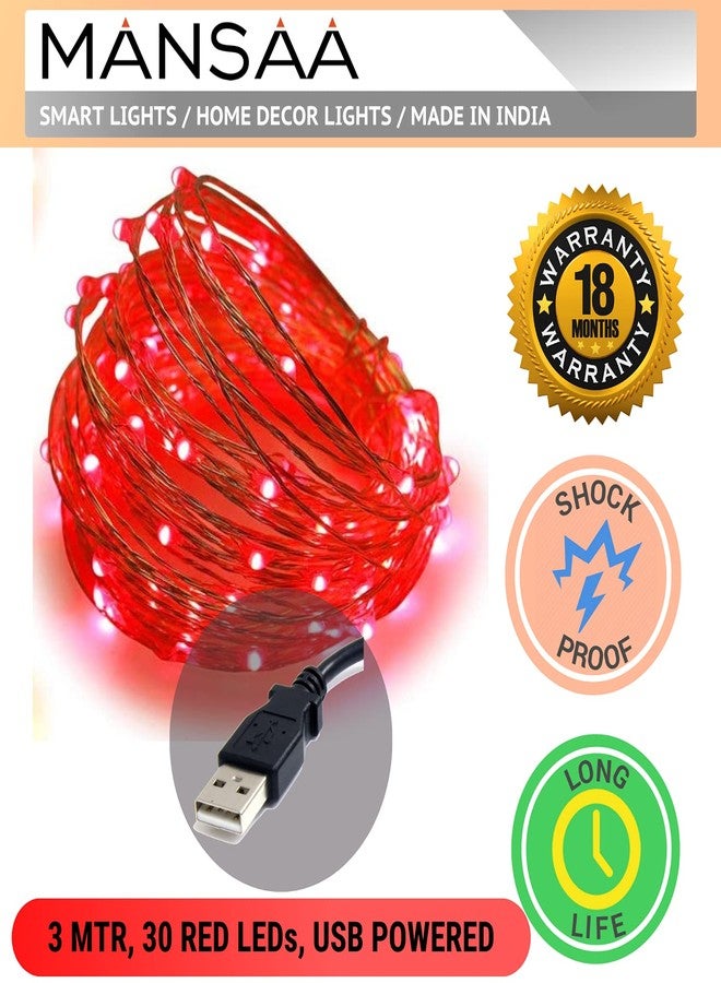 MANSAA M23 USB LED String Light | 5 Meter 50 LEDs | Red Color | USB Operated | Home Decor LED Light - Image 2