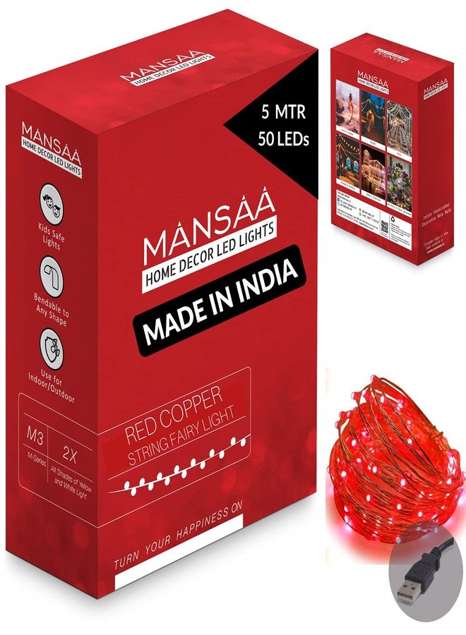 MANSAA M23 USB LED String Light | 5 Meter 50 LEDs | Red Color | USB Operated | Home Decor LED Light - Image 1