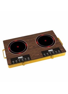Portable Dual Electric Hot Plate Induction Cooktop – 2 Burner 3500W Electric Ceramic Stove with 10 Temp Levels, Timer & Safety Lock – Double Infrared Hot Plates Wooden Design