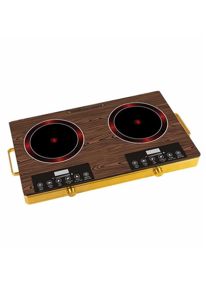 Generic - Portable Dual Electric Hot Plate Induction Cooktop – 2 Burner 3500W Electric Ceramic Stove with 10 Temp Levels, Timer & Safety Lock – Double Infrared Hot Plates Wooden Design - Image 1