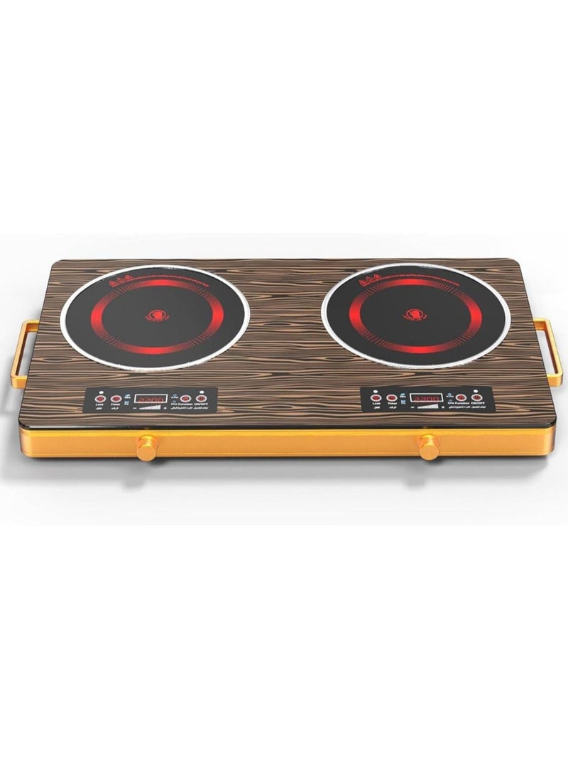 Generic - Portable Dual Electric Hot Plate Induction Cooktop – 2 Burner 3500W Electric Ceramic Stove with 10 Temp Levels, Timer & Safety Lock – Double Infrared Hot Plates Wooden Design - Image 1