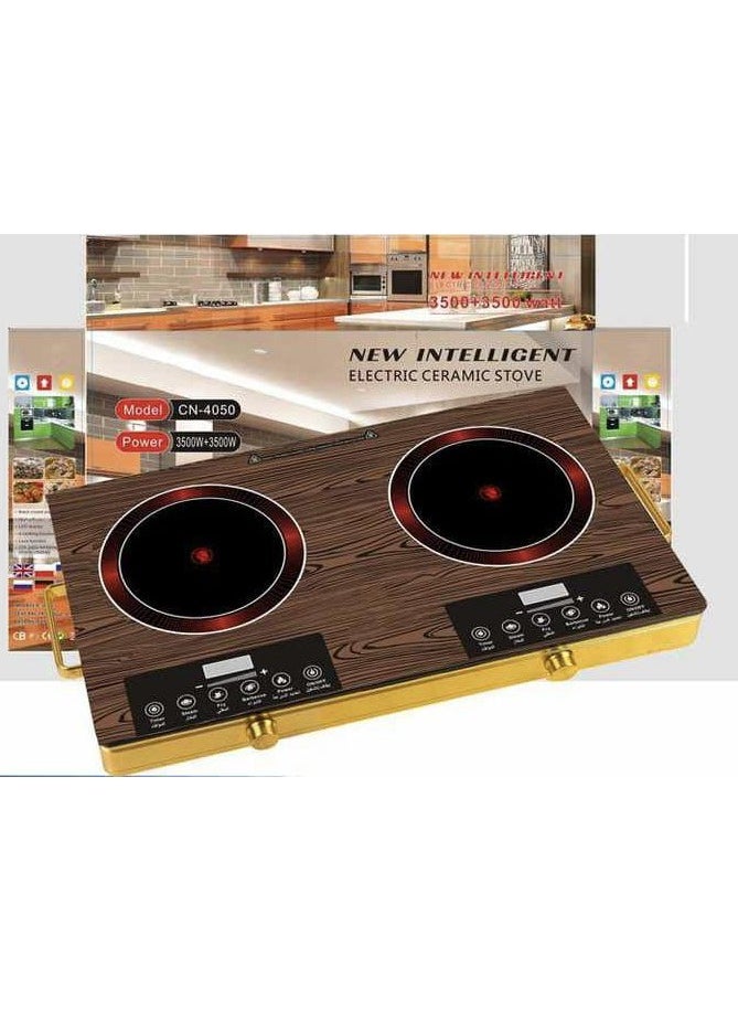 Generic - Portable Dual Electric Hot Plate Induction Cooktop – 2 Burner 3500W Electric Ceramic Stove with 10 Temp Levels, Timer & Safety Lock – Double Infrared Hot Plates Wooden Design - Image 1
