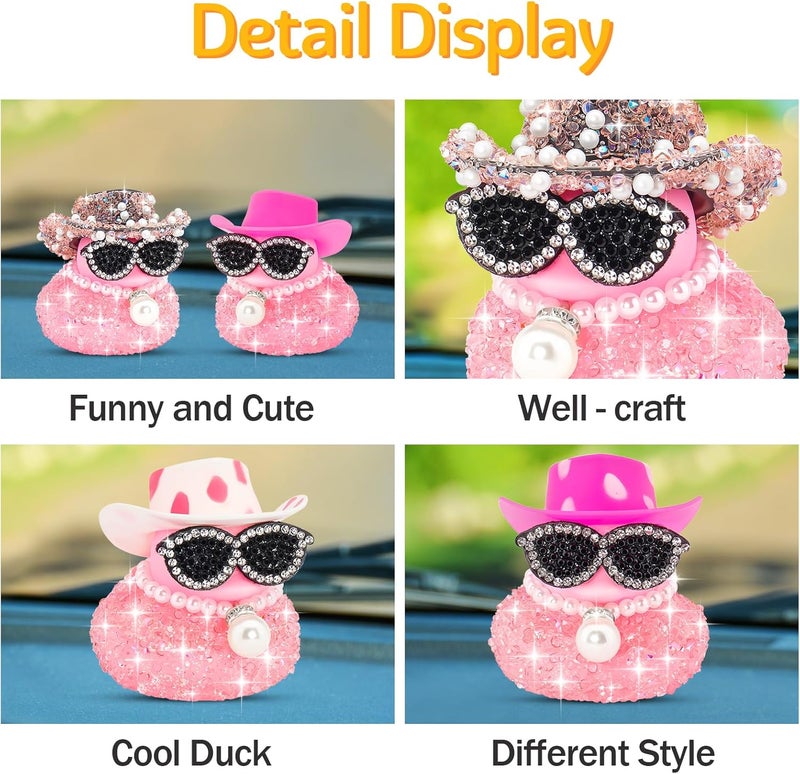 wonuu Pink Diamond Rubber Duck Car Ornaments Dashboard Decorations for Cool car Accessories - Image 3
