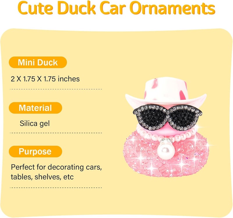 wonuu Pink Diamond Rubber Duck Car Ornaments Dashboard Decorations for Cool car Accessories - Image 4