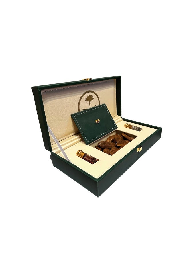 HASD-OUD Gifting Box | Al-Aiazeriah Plus Box | With Saudi Emblem | 60g Maroki Oud + Quarter Tola Premium Mukhallat + Misk Al-Omaraa | Gifting Bag - Image 2