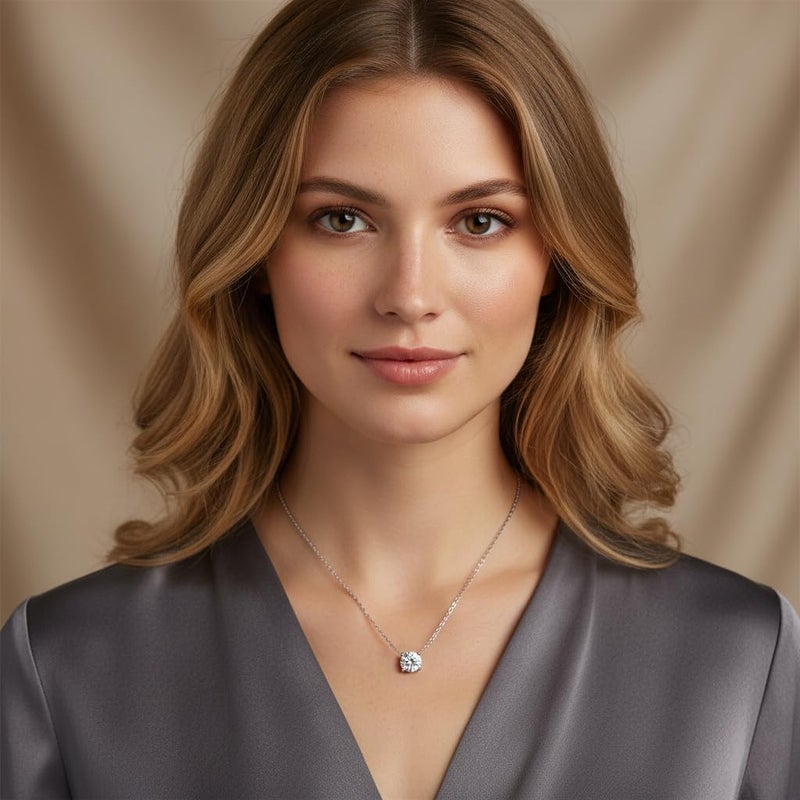 Belacqua 1/2 Carat Round Lab Grown Solitaire Diamond Pendant Necklace in Sterling Silver, 18" Cable Chain, Spring Ring Clasp, G Color, SI Clarity, Dainty Jewelry for Women, Gift Box Included - Image 2