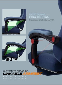 DROGO Throne Ergonomic Gaming Chair, Video Game Chair with Linkage Armrest, Footrest & Adjustable Seat Computer Chair with Fabric, Head & Massager Lumbar Pillow Home & Office Chair with Recline Dark Blue  - Image 2