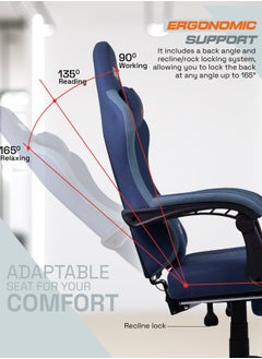 DROGO Throne Ergonomic Gaming Chair, Video Game Chair with Linkage Armrest, Footrest & Adjustable Seat Computer Chair with Fabric, Head & Massager Lumbar Pillow Home & Office Chair with Recline Dark Blue  - Image 3