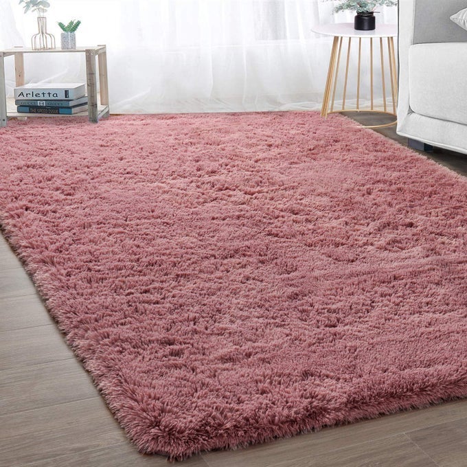 SOFT MODERN INDOOR LARGE SHAGGY RUG FOR BEDROOM LIVINGROOM DORM KIDS ROOM HOME DECORATIVE NONSLIP PLUSH FLUFFY FURRY FUR AREA RUGS COMFY NURSERY ACCENT FLOOR CARPET 3X5 FEET BLUSH