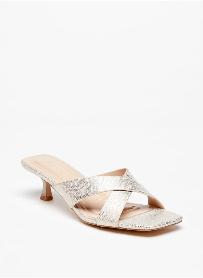 Celeste - Women's Textured Cross Strap Sandals with Kitten Heels - Image 1