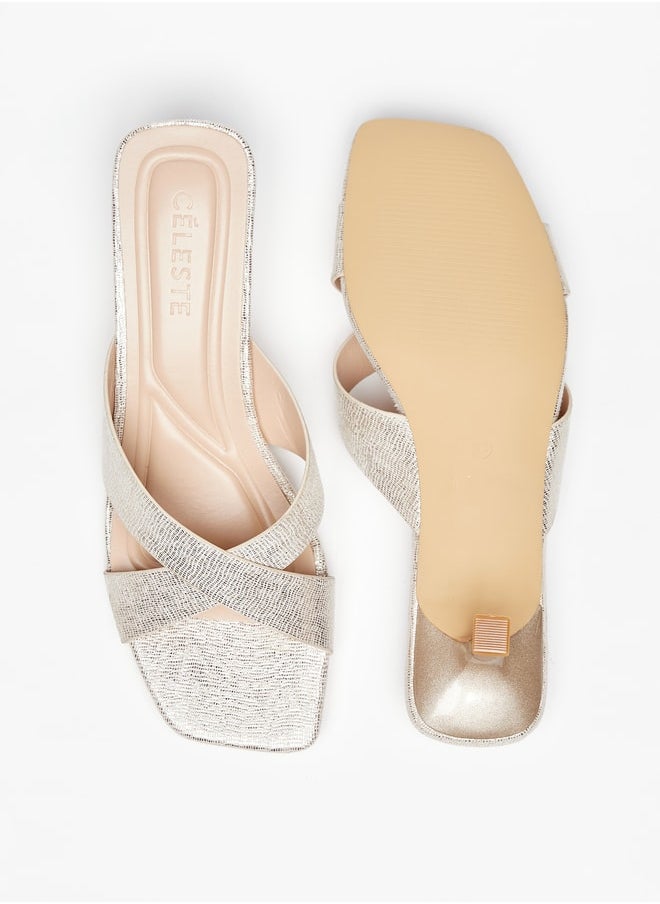 Celeste - Women's Textured Cross Strap Sandals with Kitten Heels - Image 1