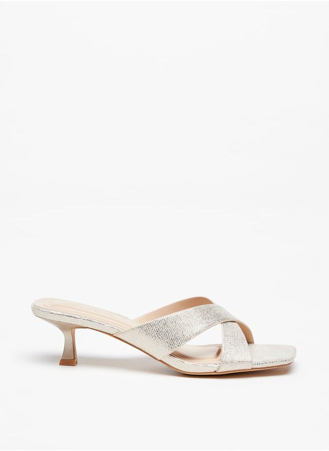 Celeste - Women's Textured Cross Strap Sandals with Kitten Heels - Image 1