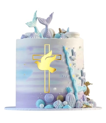 ALNGFUIK Cross Peace Dove Cake DecorationMirror Gold Acrylic Dove Cross for Baptism Holy Communion Christening Baby Shower Baptist Theme Party Birthday Supplies - Image 5