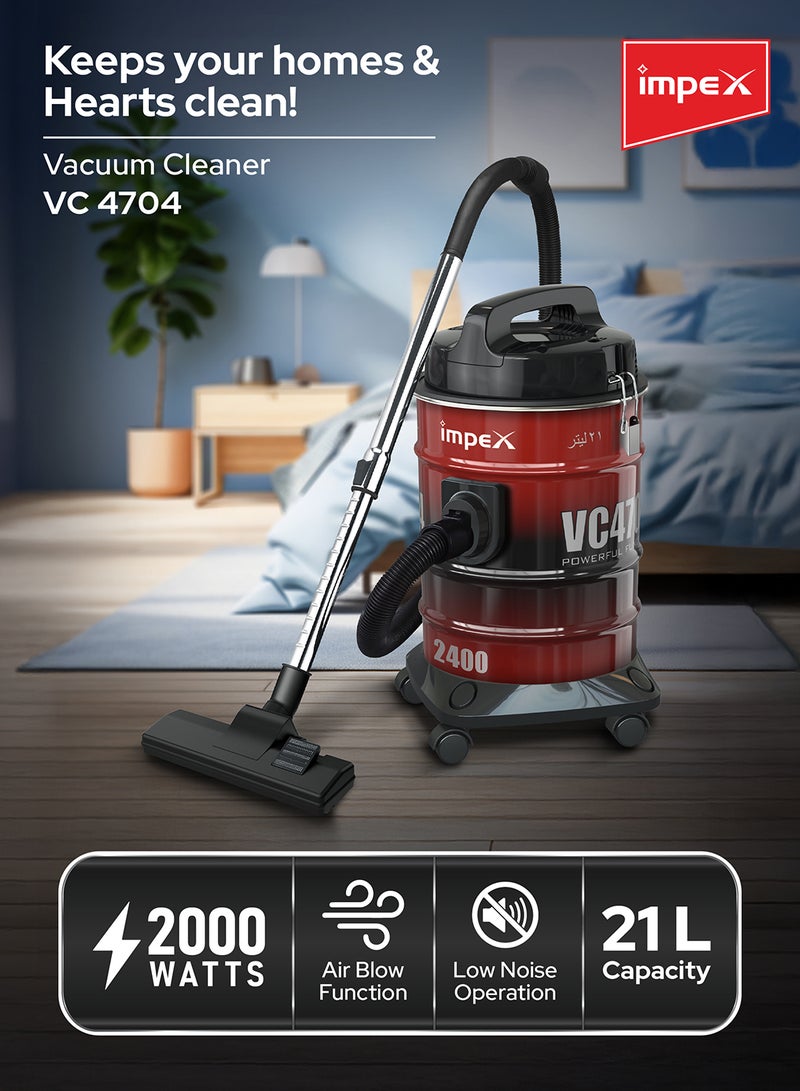 Impex Multipurpose Dry Vacuum Cleaner, Large 18 Liter Dust Capacity, Dust Full Indicator, Powerful Motor 21 L 2000 W VC4704 Multicolour - Image 3