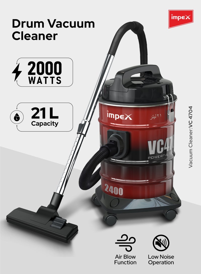 Impex Multipurpose Dry Vacuum Cleaner, Large 18 Liter Dust Capacity, Dust Full Indicator, Powerful Motor 21 L 2000 W VC4704 Multicolour - Image 2