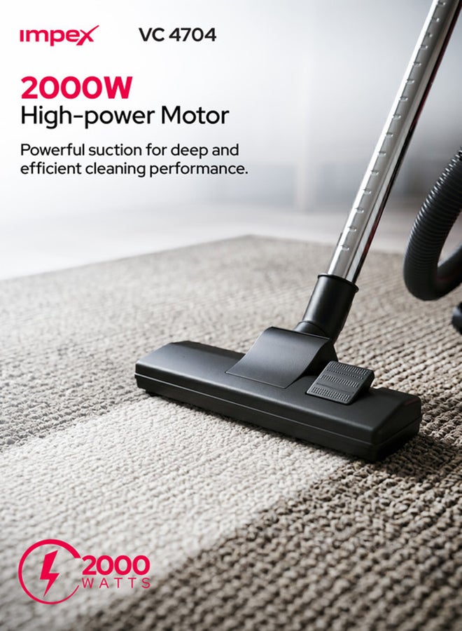Impex 21 Liter Large Capacity Vacuum Cleaner, 2000W High Power, Strong Metal Body, Blower Function, Telescopic Tube & Dust Full Indicator | Low Noise Operation, Spotless Clean Multi Surfaces Cleaner, With Carrying Handle, Red and Black, VC4704 Multicolour 21 L 2000 W VC4704 multicolour - Image 2