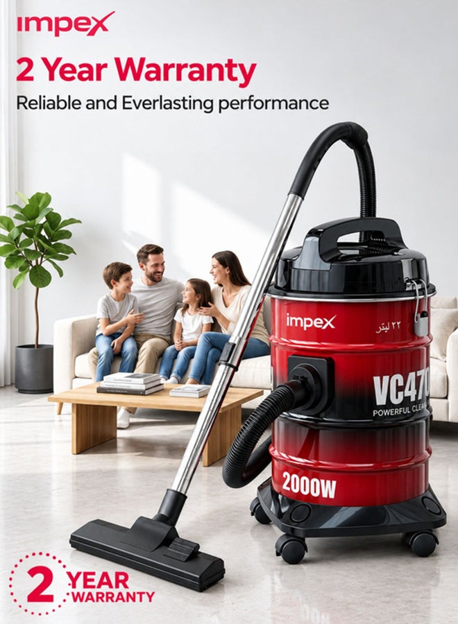 Impex 21 Liter Large Capacity Vacuum Cleaner, 2000W High Power, Strong Metal Body, Blower Function, Telescopic Tube & Dust Full Indicator | Low Noise Operation, Spotless Clean Multi Surfaces Cleaner, With Carrying Handle, Red and Black, VC4704 Multicolour 21 L 2000 W VC4704 multicolour - Image 5