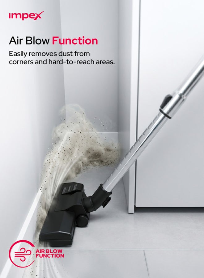 Impex 21 Liter Large Capacity Vacuum Cleaner, 2000W High Power, Strong Metal Body, Blower Function, Telescopic Tube & Dust Full Indicator | Low Noise Operation, Spotless Clean Multi Surfaces Cleaner, With Carrying Handle, Red and Black, VC4704 Multicolour 21 L 2000 W VC4704 multicolour - Image 4