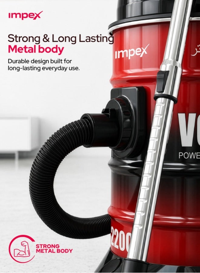 Impex 21 Liter Large Capacity Vacuum Cleaner, 2200W High Power, Strong Metal Body, Blower Function, Telescopic Tube & Dust Full Indicator | Low Noise Operation, Spotless Clean Multi Surfaces Cleaner, With Carrying Handle, Red and Black, VC4704 Multicolour 21 L 2200 W VC4704 multicolour - Image 5