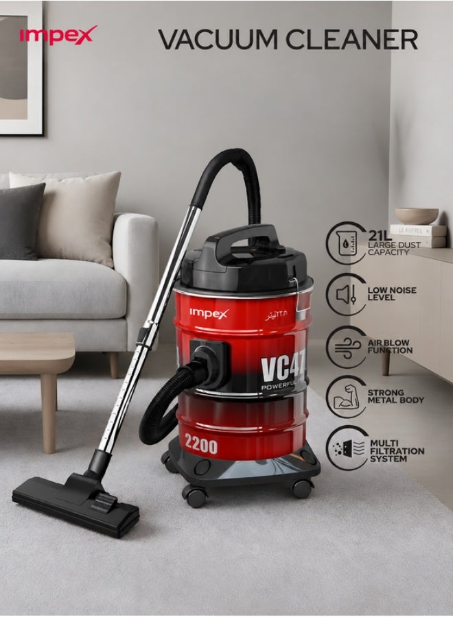 إمبكس مكنسة كهربائية جافة متعددة الأغراض 21 L 2000 W VC4704 متعدد الألوان - Image 1