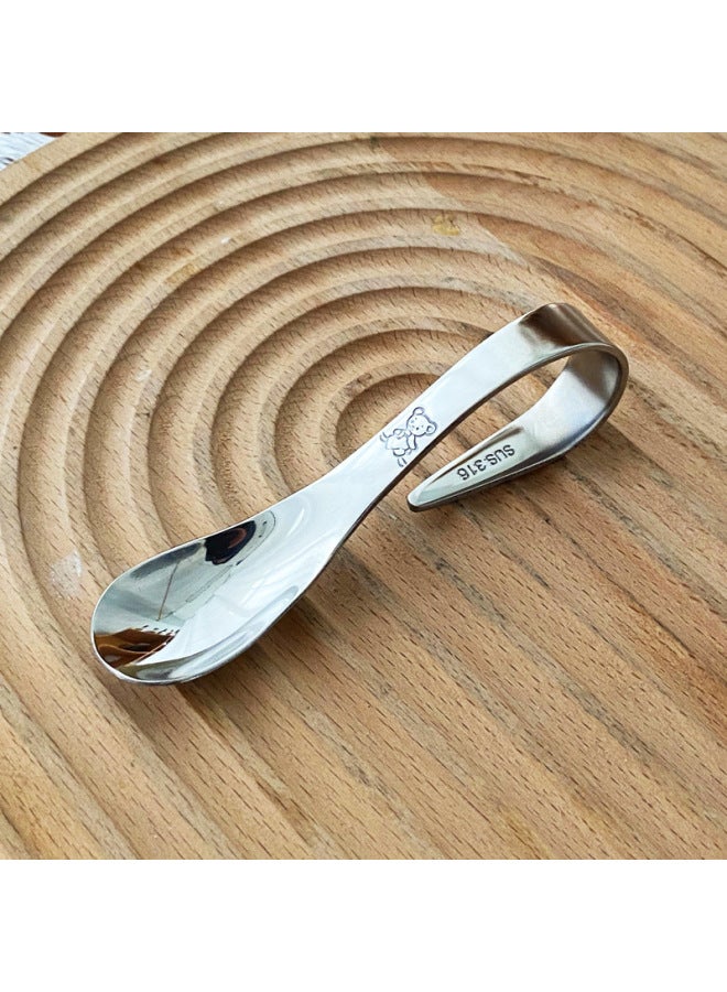 Curved Fork Spoon 316 Stainless Steel Baby's Short Handle Auxiliary Food Spoon Food Grade Household Children's Self-eating Tableware-Specifications:No Specifications-Color:Children's Spoon - Image 1