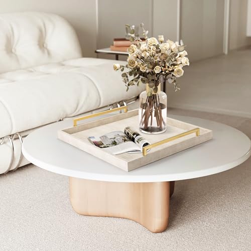 XIGEXIGE Large Ottoman Tray for Coffee Table,Square Shagreen Leather Decorative Tray with Gold Handles for Living Room Decor - Image 5