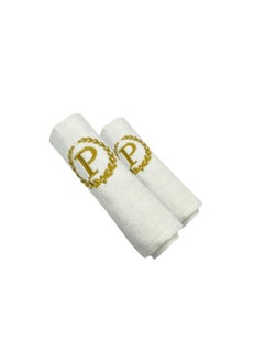 Embroidered For You (White) Luxury Monogrammed Towels (Set of 1 Hand & 1 Bath Towel) Cotton, Highly Absorbent and Quick dry, Classic Hotel and Spa Quality Bath Linen-600Gsm(Golden Letter P)