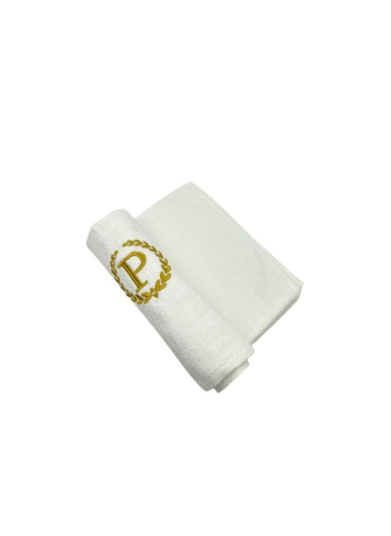 BYFT - Embroidered For You (White) Luxury Monogrammed Towels (Set of 1 Hand & 1 Bath Towel) Cotton, Highly Absorbent and Quick dry, Classic Hotel and Spa Quality Bath Linen-600Gsm(Golden Letter P) - Image 1